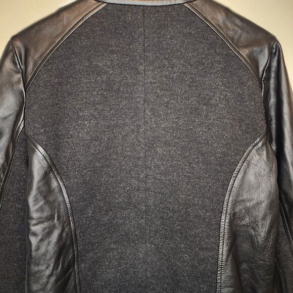 Eileen Fisher Jacket Black Leather Wool Womens Medium Silk Lined Full Zip - Picture 13 of 16